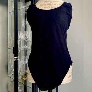 Classic black one-piece swimsuit with low back, never worn